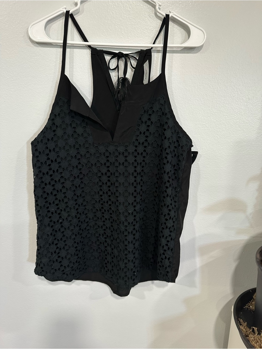 Athleta Black Lace Eyelet Camisole with Tie Back